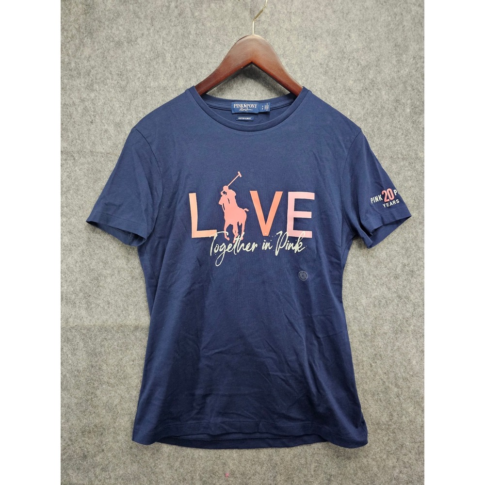 Polo‎ Ralph Lauren Pink Pony Love Together in Pink Graphic Tee Navy Blue Small